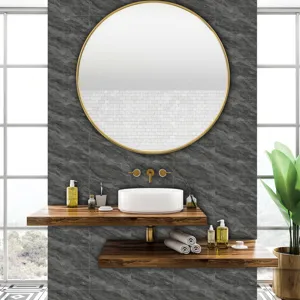 Detailed scene showing dark marble texture self-adhesive wall tile sticker for home decor.