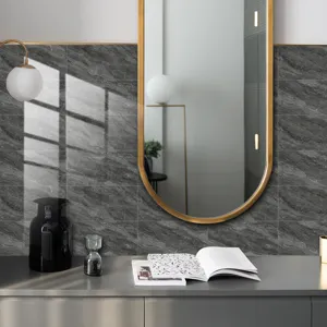 Dark grey faux marble crystal tile stickers, self-adhesive wall stickers for home decor.
