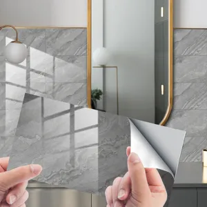 Detail view of self-adhesive marble effect crystal film tile sticker for home wall decor.