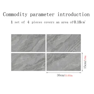 Grey marble texture tile stickers, self-adhesive waterproof wall and floor decor, 4 pcs set.