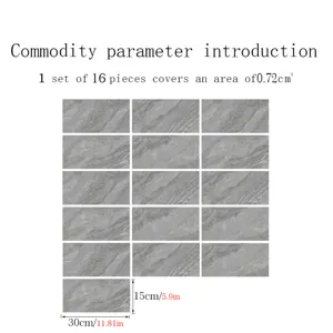 Grey marble effect tile stickers, self-adhesive waterproof wall and floor decor set, 16 pcs