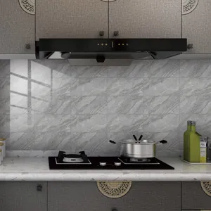 Grey marble pattern tile sticker waterproof self-adhesive wall paper for kitchen decor.