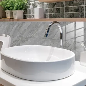 Grey marble texture waterproof wall sticker for bathroom tile and home decor detail view.