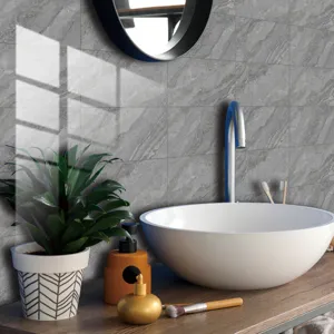 Grey marble texture crystal tile sticker waterproof wall decor for bathroom home interior.