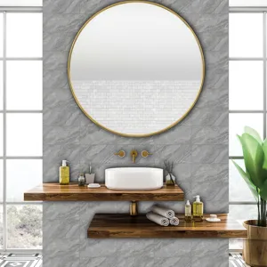Grey marble pattern wall sticker detail view showing modern bathroom decoration and elegant texture.
