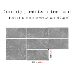 Grey marble tile stickers waterproof self-adhesive wall stickers 8pcs 30x15cm home decor