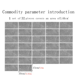 Grey marble tile stickers waterproof self-adhesive wall paper 32pcs set 15x30cm home decor