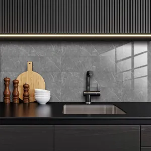 Grey marble texture crystal film tile sticker self-adhesive waterproof wall decor for kitchen.