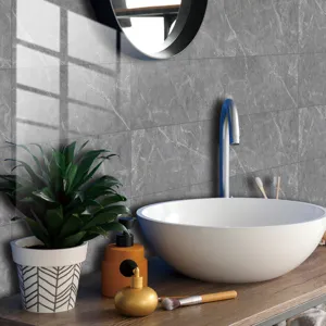 Grey marble pattern wall sticker detail, waterproof self adhesive tile film for bathroom decor.