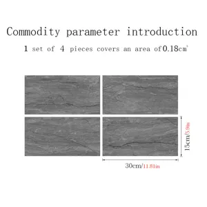 Grey faux marble tile sticker, self-adhesive waterproof wall and floor decor, 4pcs.
