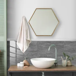 Detailed view of grey marble tile stickers in bathroom scene, waterproof wall decor.