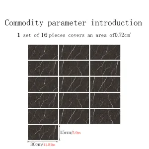 Black marble tile stickers self-adhesive waterproof wall stickers for home decor set of 16