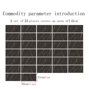 Black marble texture tile sticker self-adhesive waterproof wall stickers 32 pieces set