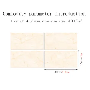 Marble pattern tile stickers self-adhesive waterproof wall stickers 4 pieces set 30x15cm