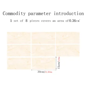 Marble pattern crystal film tile stickers, self-adhesive waterproof wall stickers, 8pcs set.