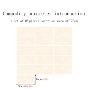 Marble pattern crystal film tile stickers, self-adhesive wall and floor stickers, 16pcs set.