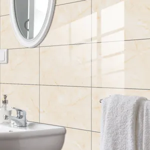 Detail view of marble texture crystal film tile sticker in modern bathroom decor.