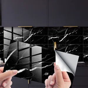 Detail view of imitation marble crystal film self-adhesive tile sticker for home decor.