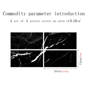 Black marble tile stickers self-adhesive waterproof wall stickers 4pcs set 30x15cm home decor