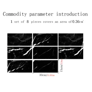 Black marble pattern self-adhesive tile stickers, waterproof wall decals for decor.