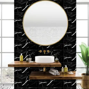 Black marble tile sticker waterproof self-adhesive wall paper for home and bathroom decor