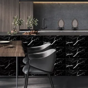 Black marble pattern crystal tile sticker self-adhesive waterproof wall decor paper roll.