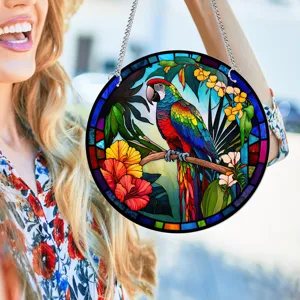 Acrylic Hummingbird Wall Hanging Stained Glass Style Bird Window Sun Catcher With Iron Chain Suction Hook Home Decor