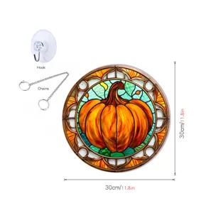 Decorazione sospesa a zucca in vetro colorato con catena e gancio, acchiappasole 30cm.