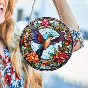 Hummingbird Butterfly Animal Pattern Wall Hanging Acrylic Stained Glass Style Suncatcher Window Ornament
