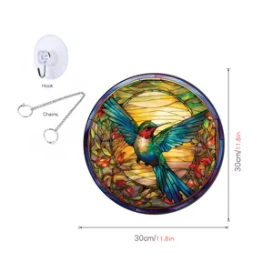 Gebrandschilderd glas kolibrie hangende zonnevanger wanddecoratie met ketting en haak, 30cm.