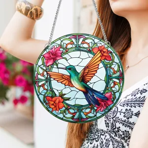 Hummingbird Stained Glass Style Acrylic Hanging Ornament Wall Decor Window Suncatcher For Living Room Home
