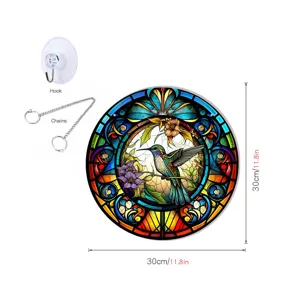 Buntglas Kolibri Wandbehang Dekoration rund Sonnenfaenger mit Haken und Kette 30cm