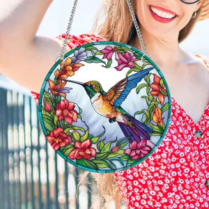 Acrylic Hummingbird Window Hanging Sun Catcher Painted Animal Wall Art Decor With Chain And Hook For Home