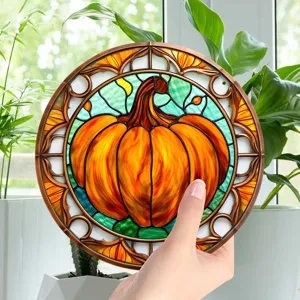 Sospensione per finestra zucca in vetrata decorazione autunnale per pareti di casa.