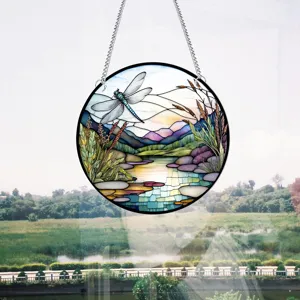 Runder Glas-Sonnenfänger mit Libelle, Fenster-Hänge-Dekoration für Wand und Zimmer-Design