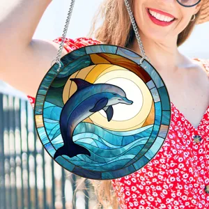 Stained Glass Hummingbird Butterfly Sea Turtle Acrylic Window Hanging Suncatcher Wall Decor Pendant with Metal Chain