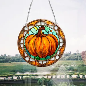 Appendino per finestre in vetro colorato a zucca con catena decorazione autunnale casa