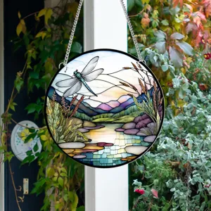 Wundersöner runder Libellen Buntglas Sonnenfänger Hängedekoration für Wand oder Fenster.