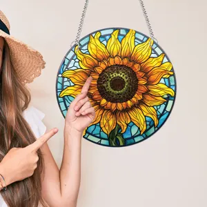 Stained glass sunflower suncatcher hanging decor for wall and window home decoration.