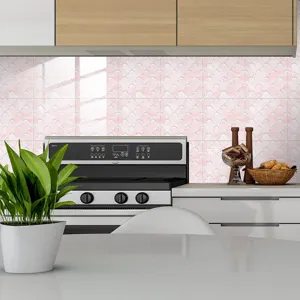 Autocollant de carreau en echelle de poisson rose impermenable adhesif cuisine decor