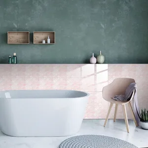 Détail d'adhésif de carrelage de salle de bain rose motif lotus écaille avec film cristal.