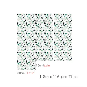 Details showing green terrazzo pattern tile sticker, self adhesive crystal film, pack of 16.