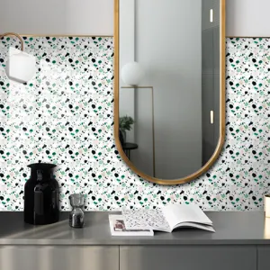 Terrazzo pattern crystal film tile sticker, detail view of modern wall decor texture.