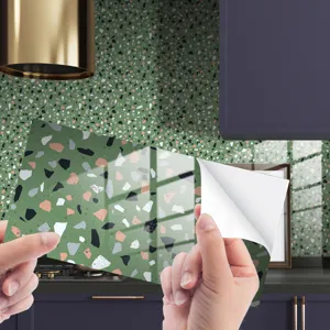 Green terrazzo wall sticker self adhesive crystal film tile decor peel and stick