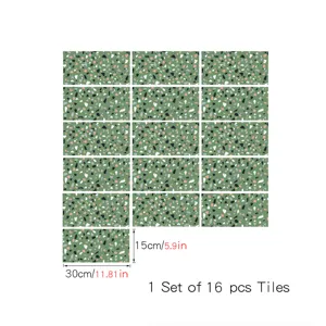 Green terrazzo tile stickers self-adhesive waterproof wall and floor decor 16pcs set