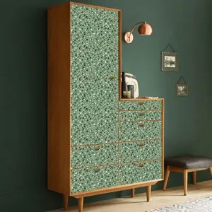 Terrazzo pattern self-adhesive cabinet sticker, waterproof furniture film for home decor renovation.
