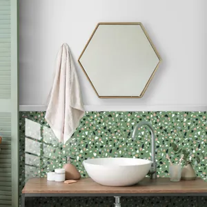 Green terrazzo crystal film tile sticker, waterproof self-adhesive wall paper for home decor.