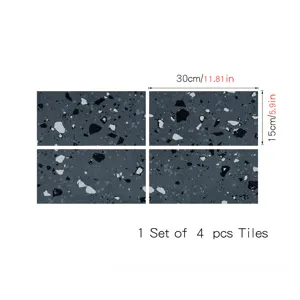 Cross-border waterproof self-adhesive terrazzo tile stickers 30x15cm 4pcs set for wall decor.