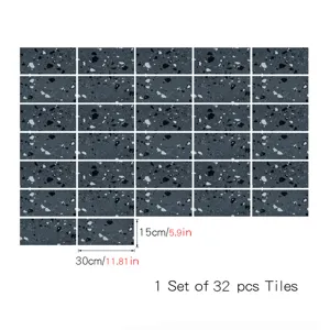 Grey Terrazzo Peel and Stick Tile Sticker Set of 32 Pieces Waterproof Wall Decor