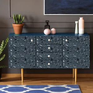 Terrazzo pattern self-adhesive sticker for furniture and wall decoration, dark grey vinyl film.
